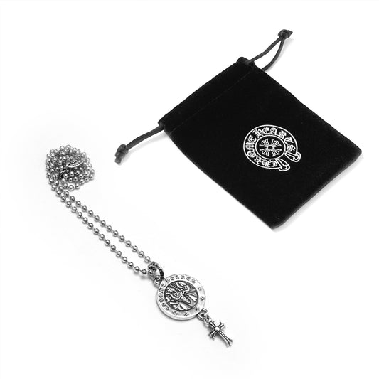 Chrome Hearts Round Angel Medallion Baby Cross Pendant Necklace