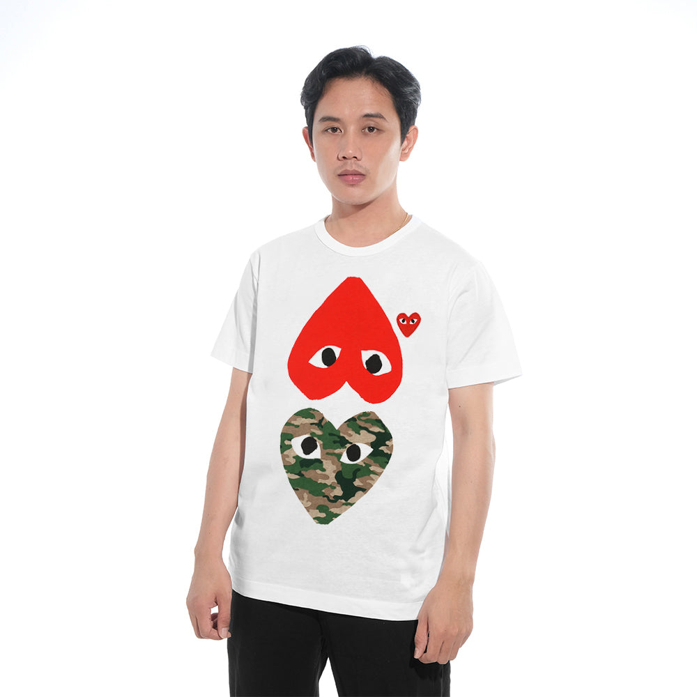 CDG Play Camo Printed Mirror Hearts T-Shirt