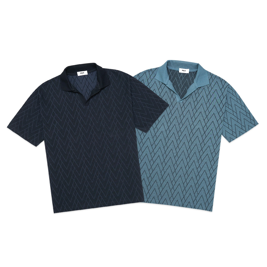 FOLX Jacquard V Pattern Polo Shirt