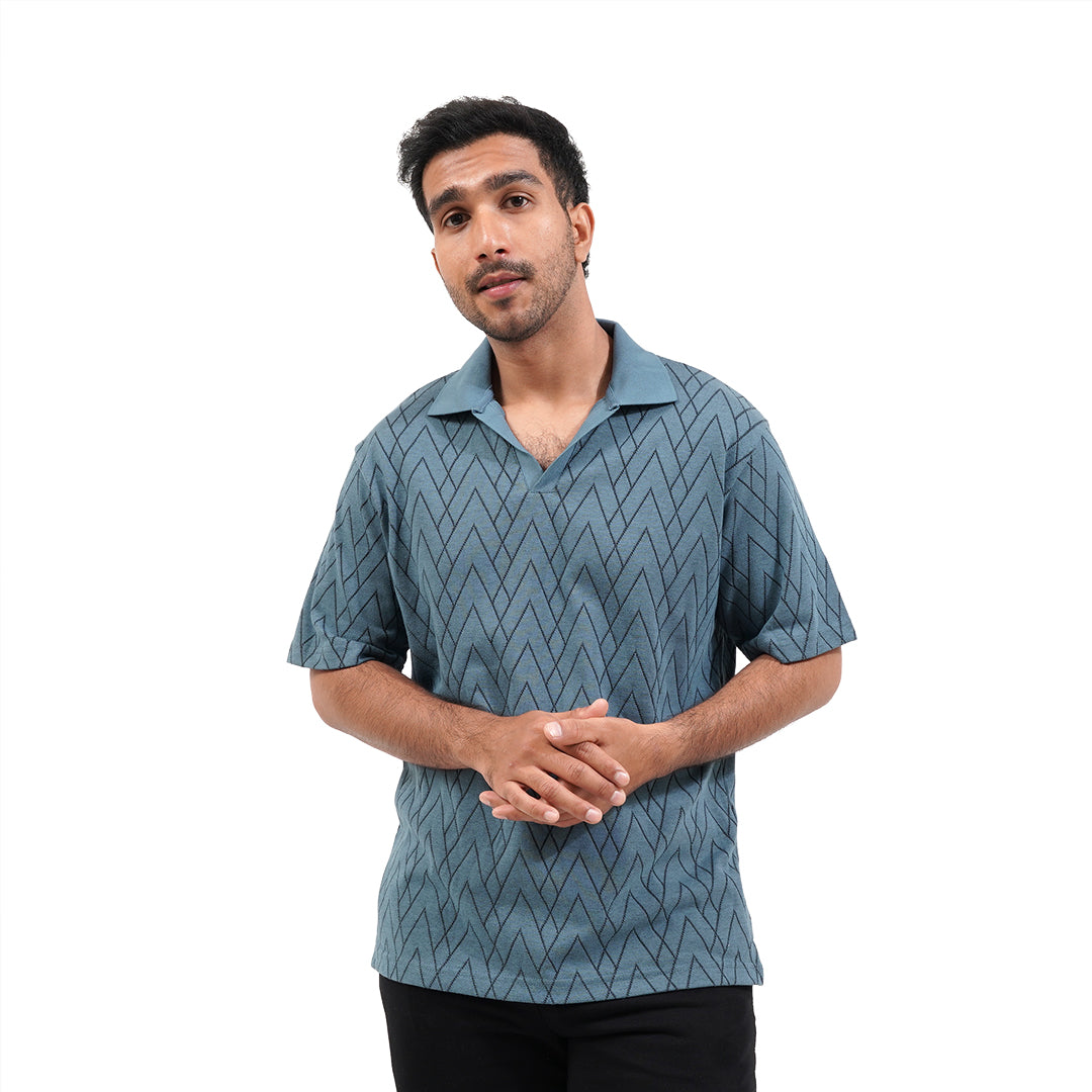 FOLX Jacquard V Pattern Polo Shirt