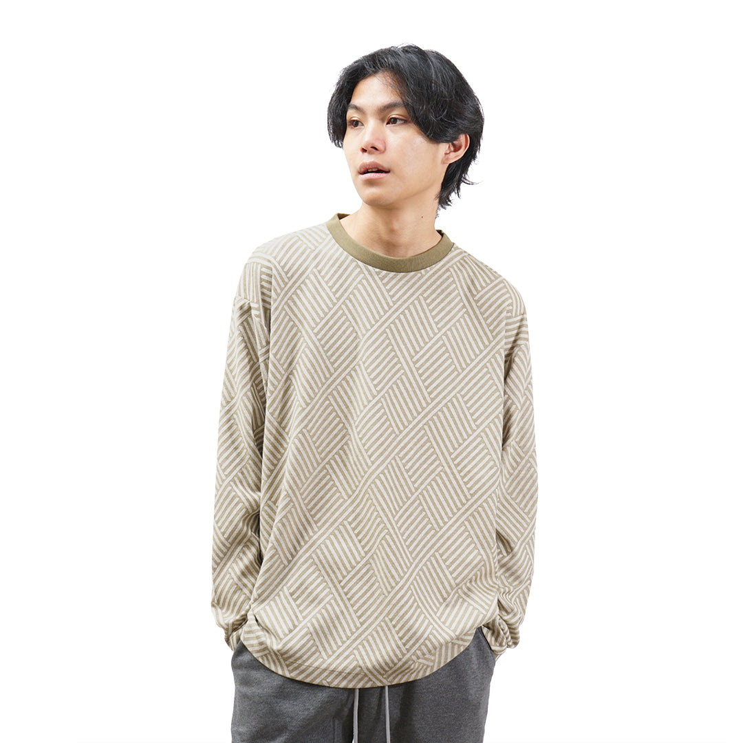 FOLX Jacquard Diamond Slash Textured Long Sleeve T-Shirt
