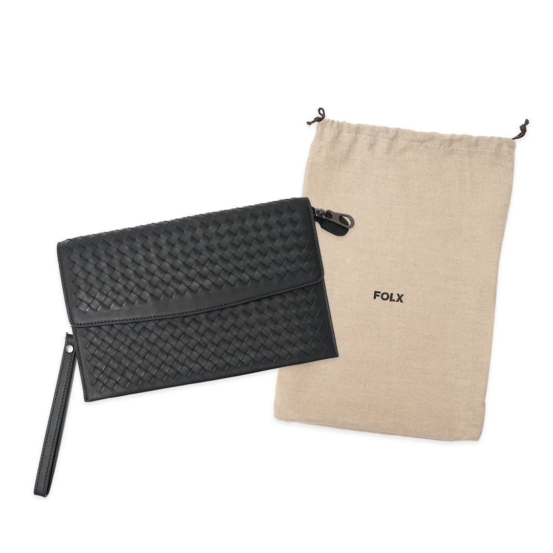 FOLX Intrecciato Front Flap Clutch