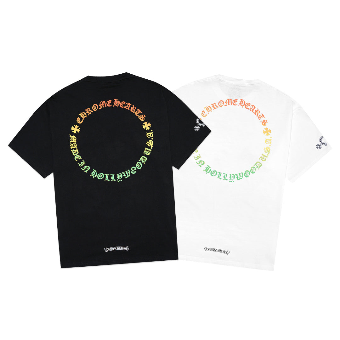 Chrome Hearts Gradient Colorful Letters Pocket T-Shirt