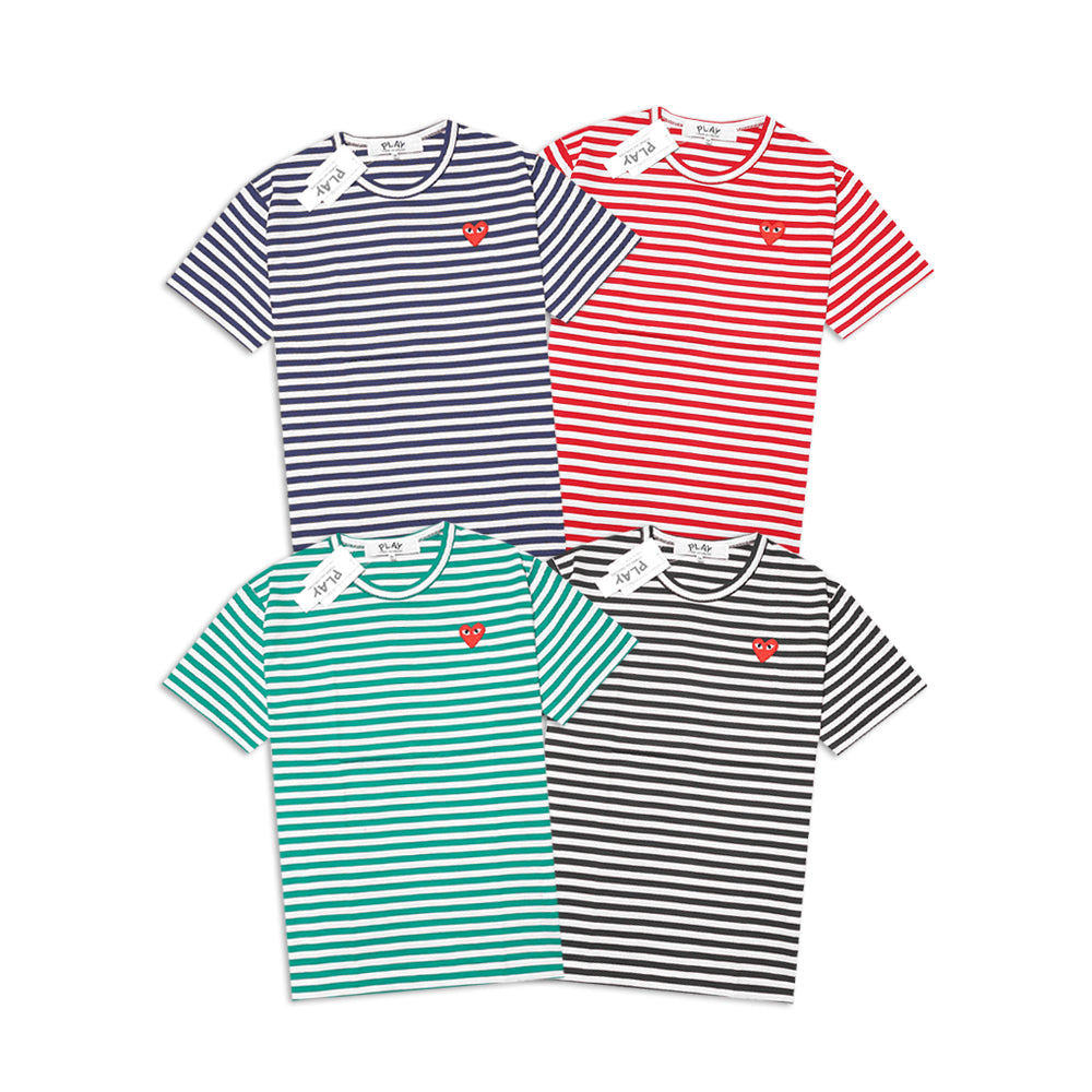 CDG Play Red Heart Striped T-Shirt