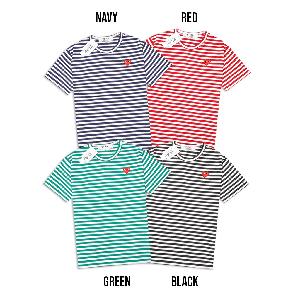 CDG Play Red Heart Striped T-Shirt