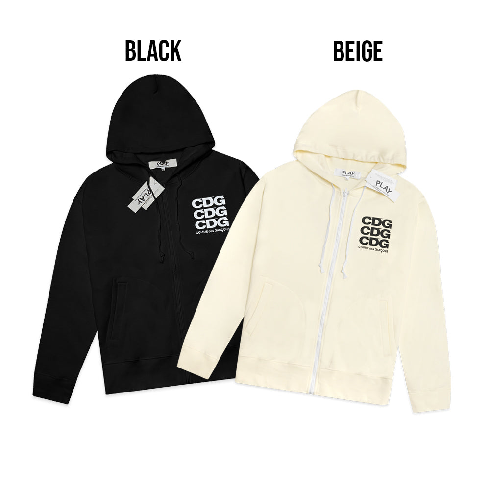 CDG Play Triple Texts Zip-Up Hoodie