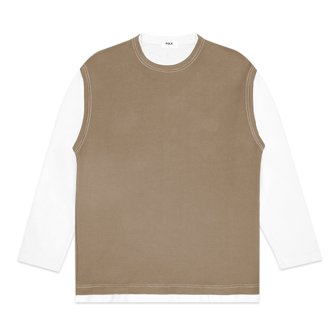 FOLX Faux Layered White Sleeve Long Sleeve T-Shirt
