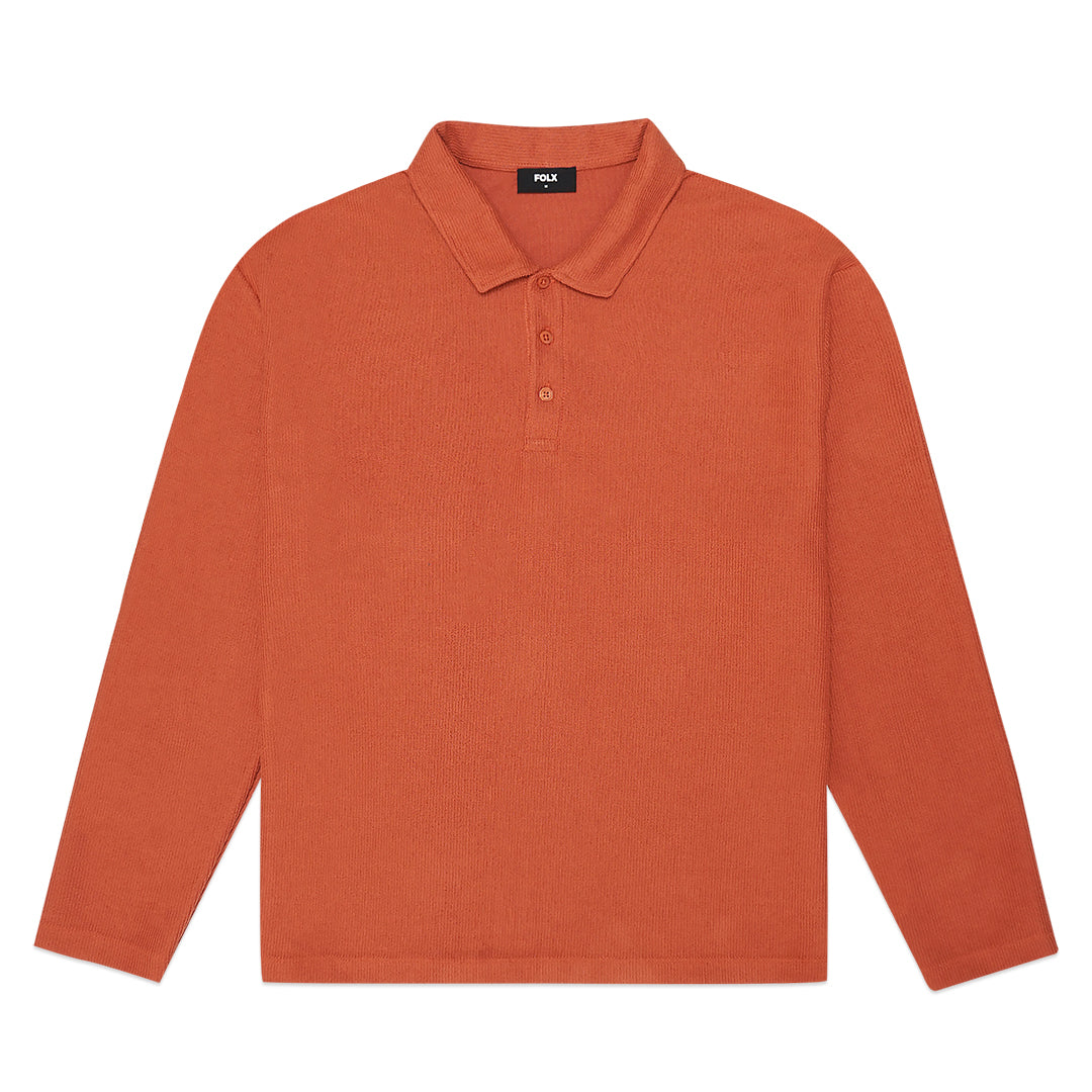 FOLX Vertical Texture Long Sleeve Polo Shirt