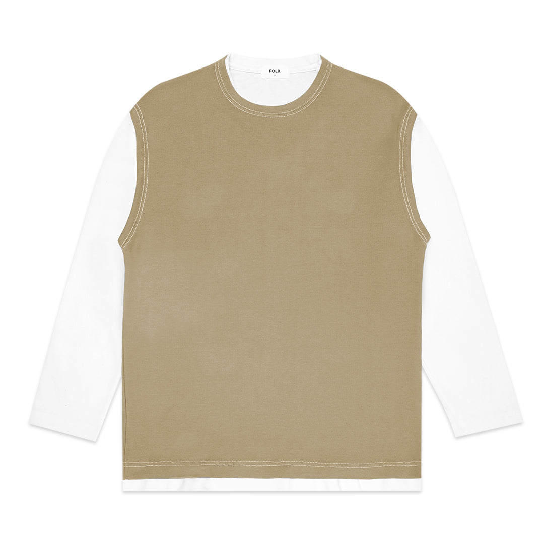 FOLX Faux Layered White Sleeve Long Sleeve T-Shirt
