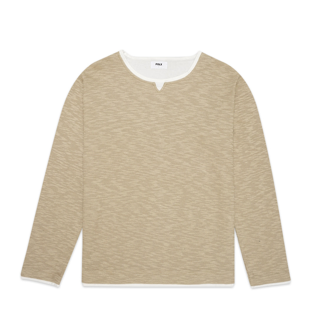 FOLX U Collar Faux Layered Long Sleeve T-Shirt