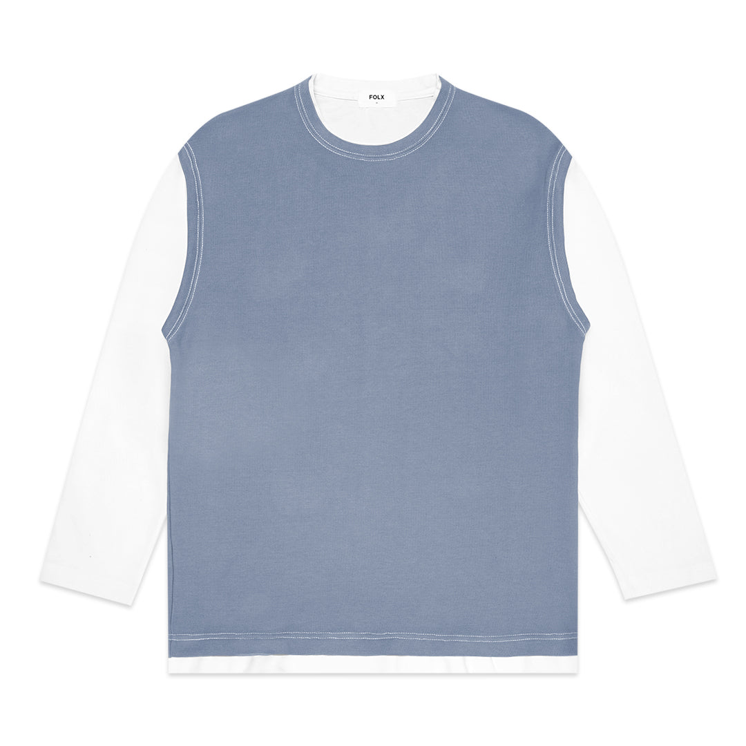 FOLX Faux Layered White Sleeve Long Sleeve T-Shirt