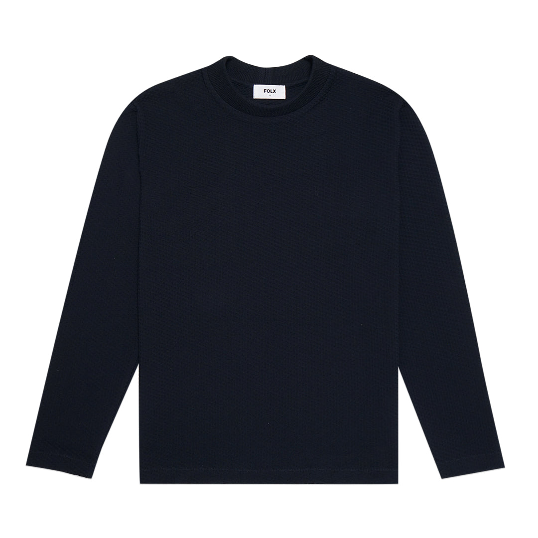 FOLX Solid Rectangle Textured Long Sleeve T-Shirt