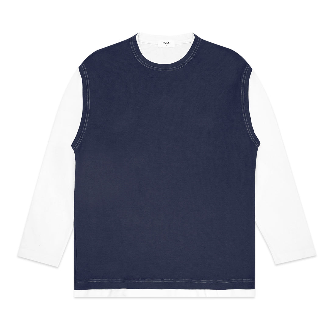 FOLX Faux Layered White Sleeve Long Sleeve T-Shirt