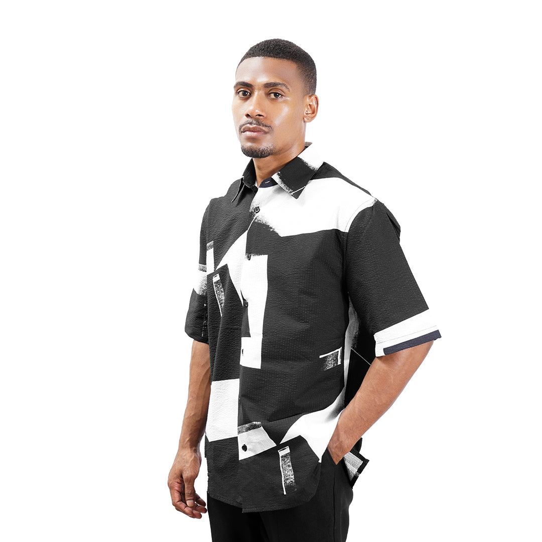 ZRA Abstract Pattern Elastic Short Sleeve Shirt