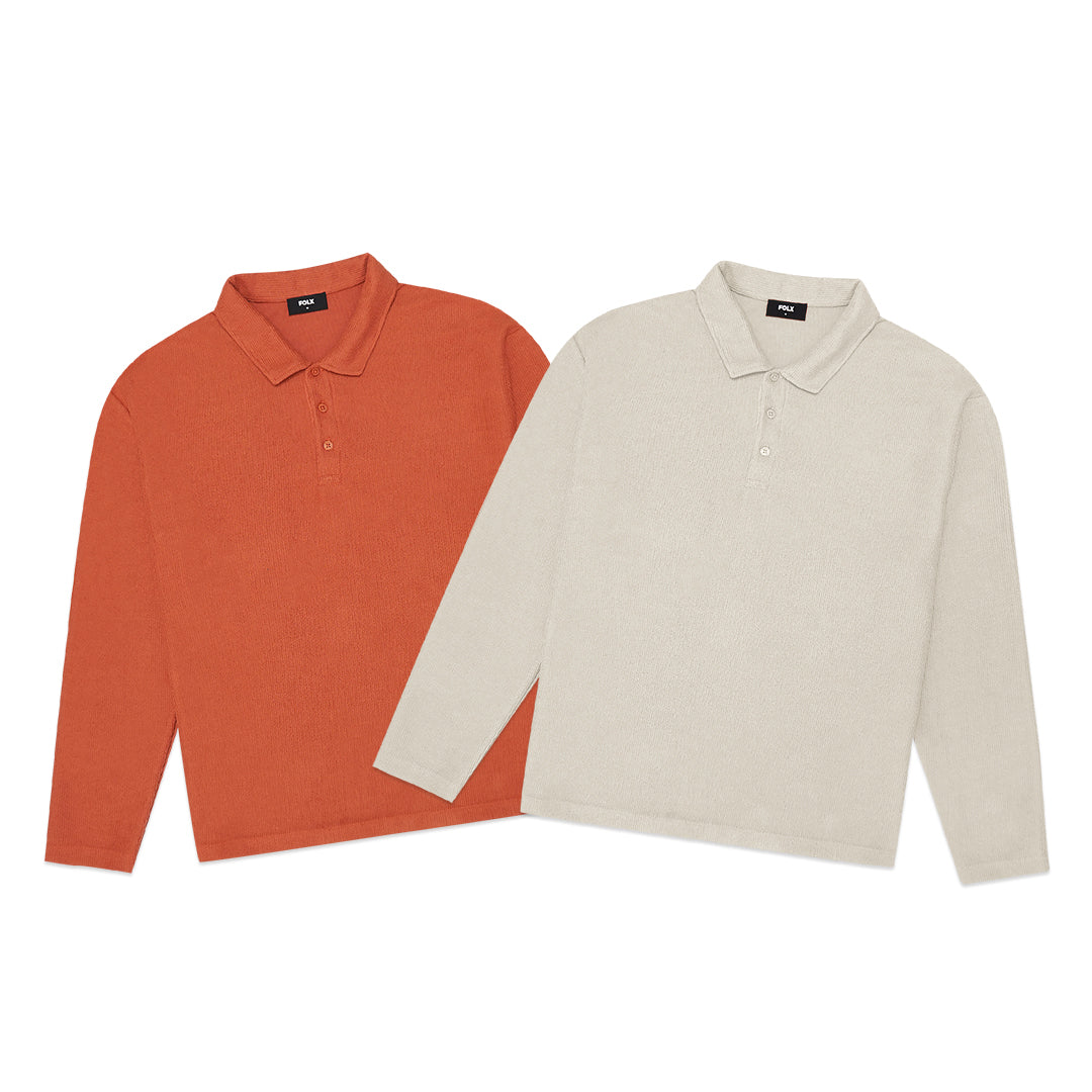 FOLX Vertical Texture Long Sleeve Polo Shirt