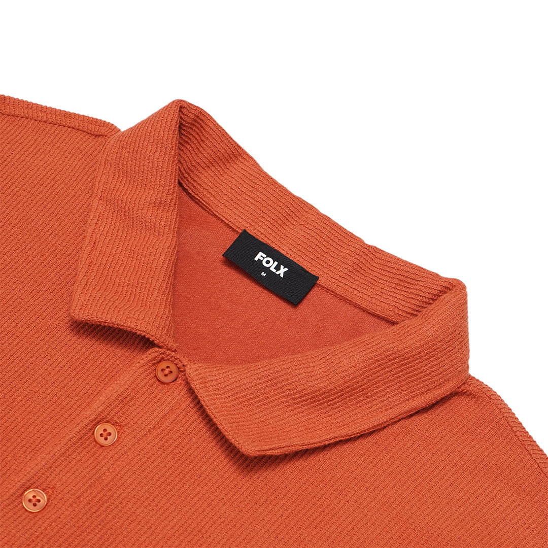 FOLX Vertical Texture Long Sleeve Polo Shirt