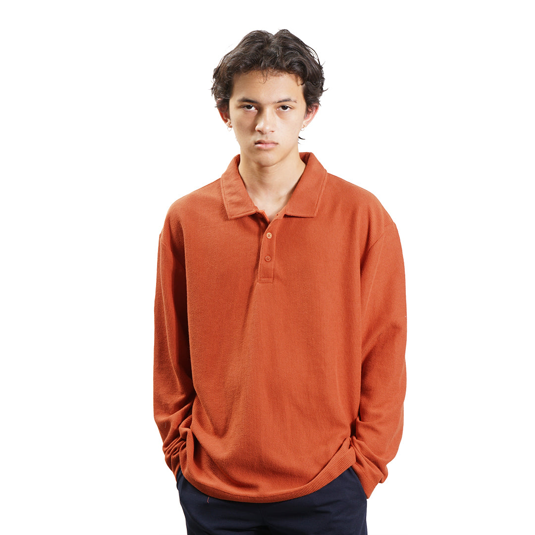 FOLX Vertical Texture Long Sleeve Polo Shirt