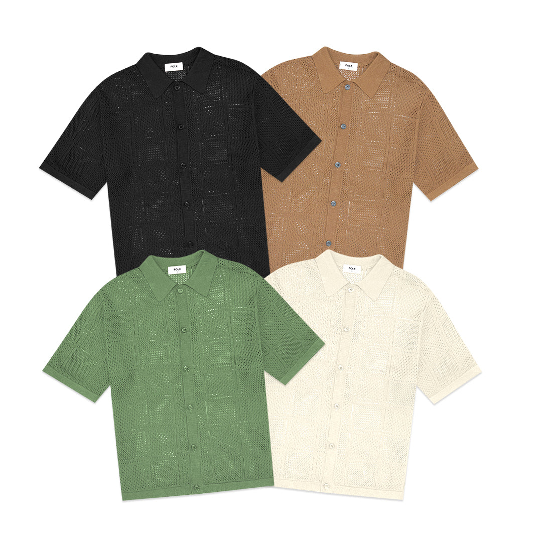 FOLX Crochet Knitted Short Sleeve Shirt