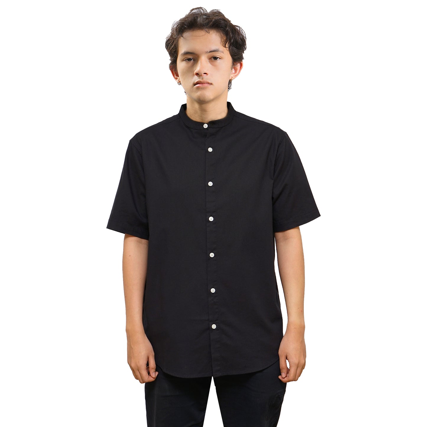 FOLX Stand Collar Oxford Short Sleeve Shirt
