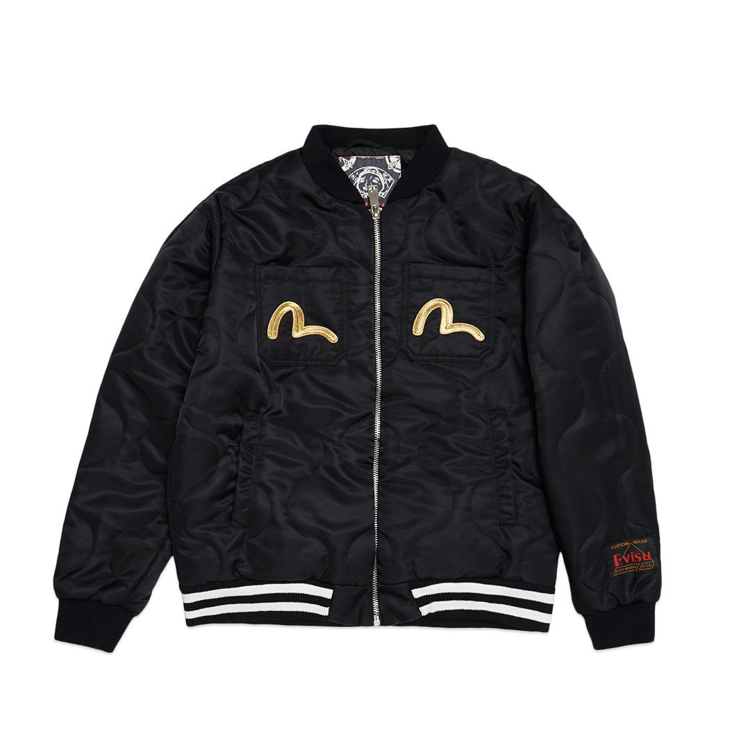 Evisu Bomber Jacket EVISU Embroidered Satin Bomber Jacket Blue