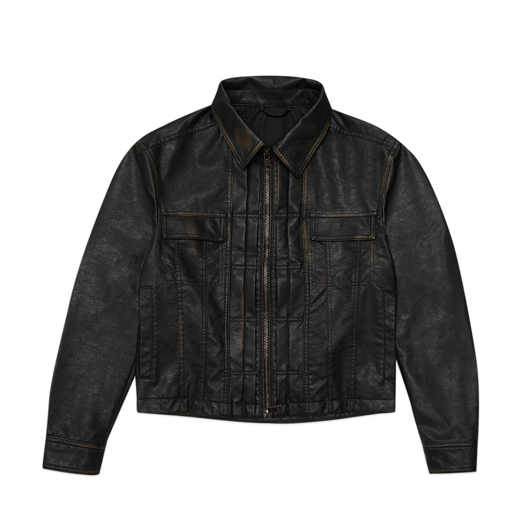 ZRA Faded Effect Faux-Leather Jacket