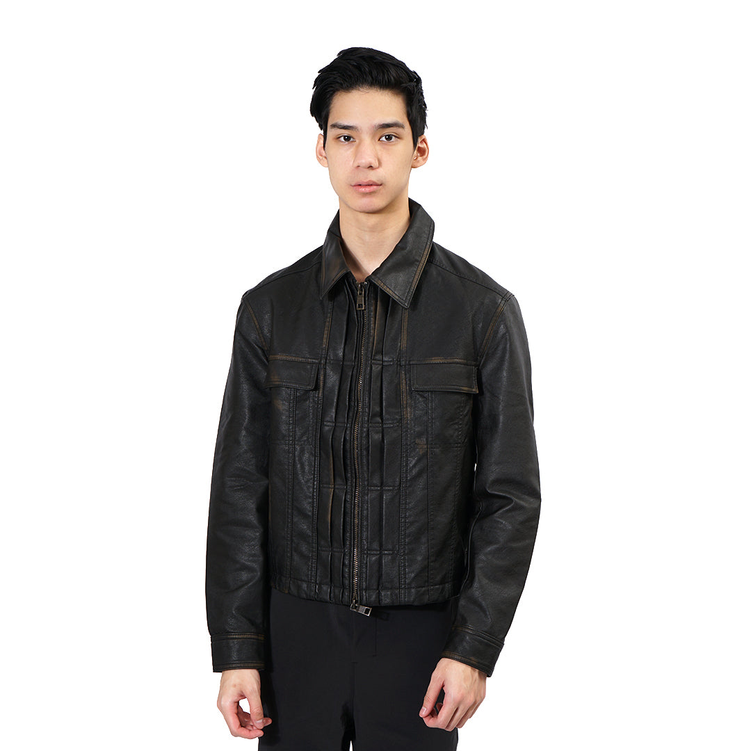 ZRA Faded Effect Faux-Leather Jacket