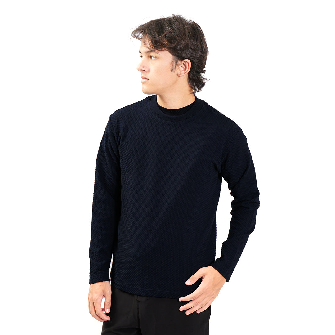 FOLX Solid Rectangle Textured Long Sleeve T-Shirt