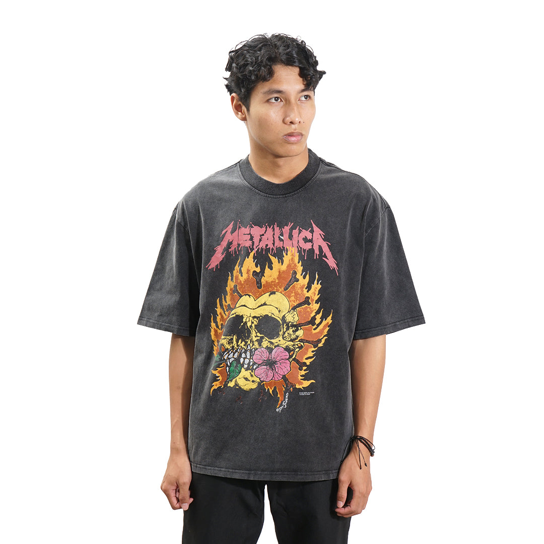 FOG Metallica Pushead Flaming Heart Skull T-Shirt