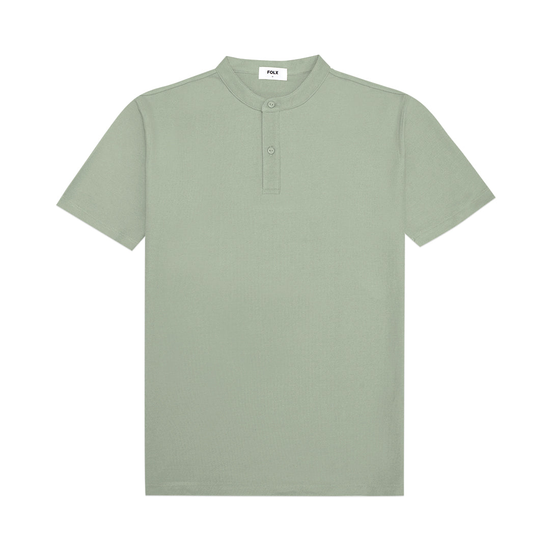 FOLX Grandad Collar Pique Polo Shirt