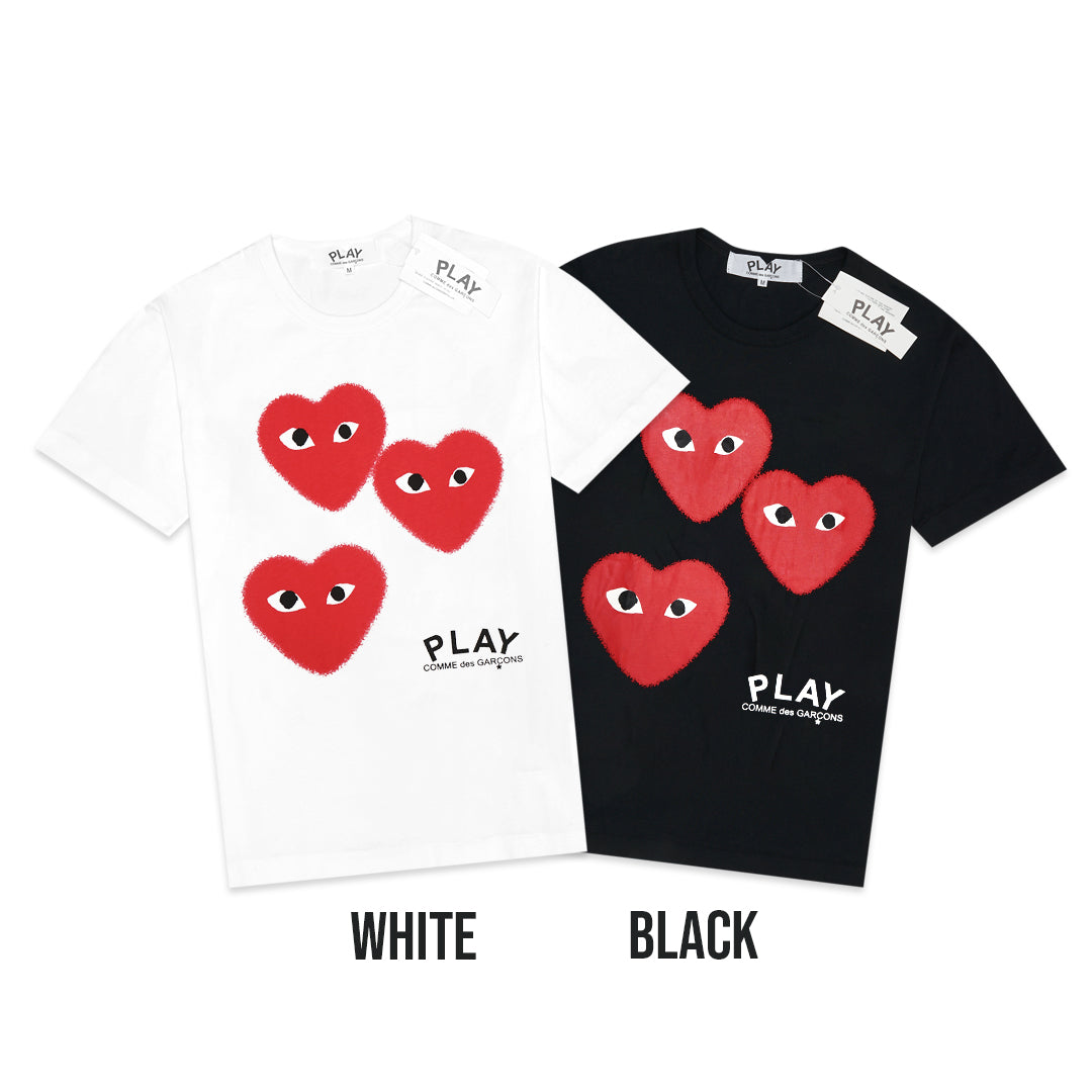 CDG Play Triple Splash Hearts T-Shirt