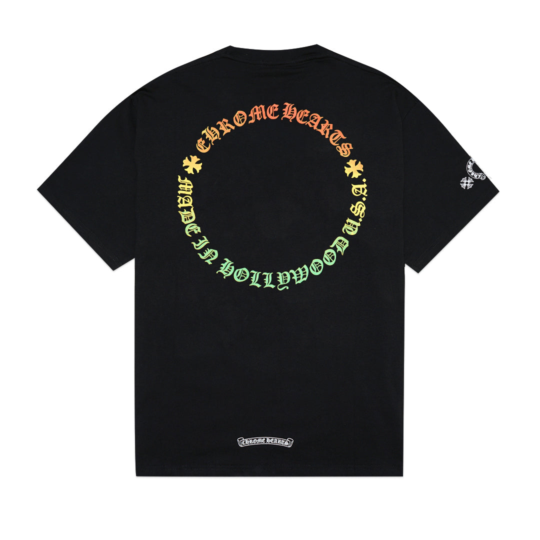 Chrome Hearts Gradient Colorful Letters Pocket T-Shirt