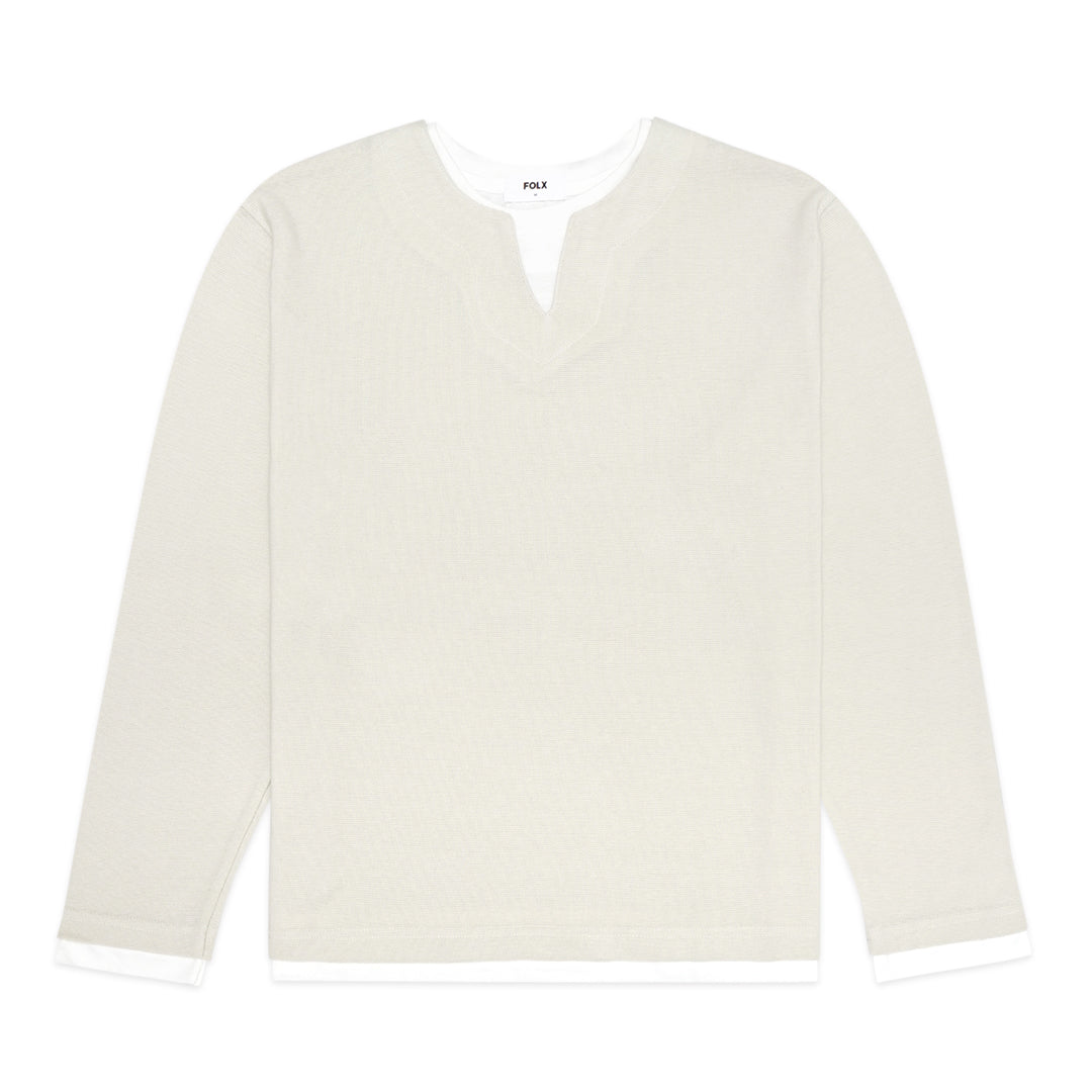 FOLX U Collar Horizontal Texture Long Sleeve T-Shirt