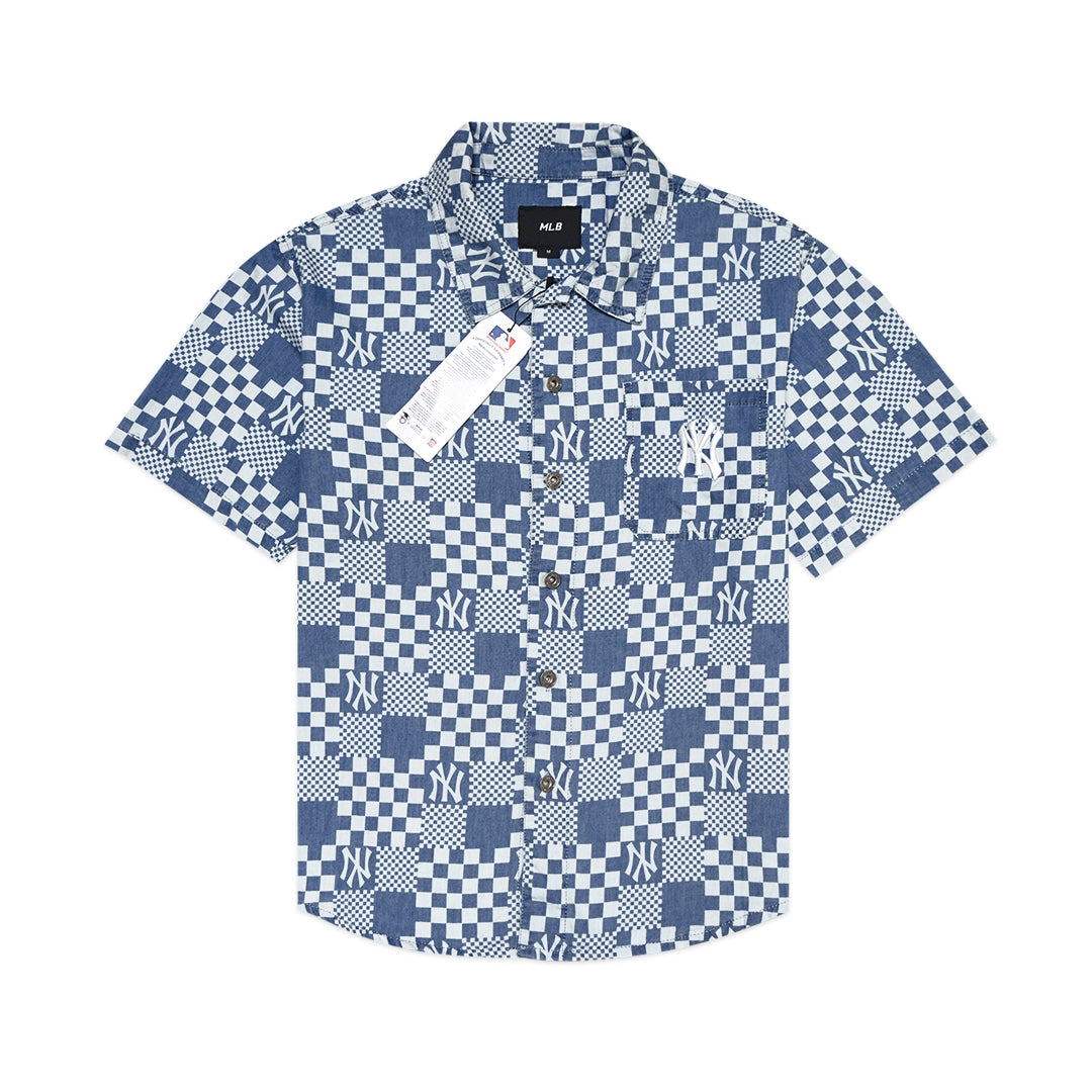 M7B Checkerboard Monogram Denim Short Sleeve Shirt