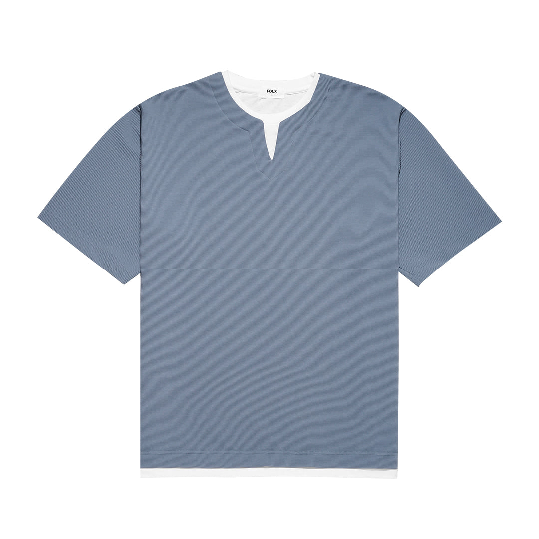 FOLX U Collar Horizontal Texture T-Shirt