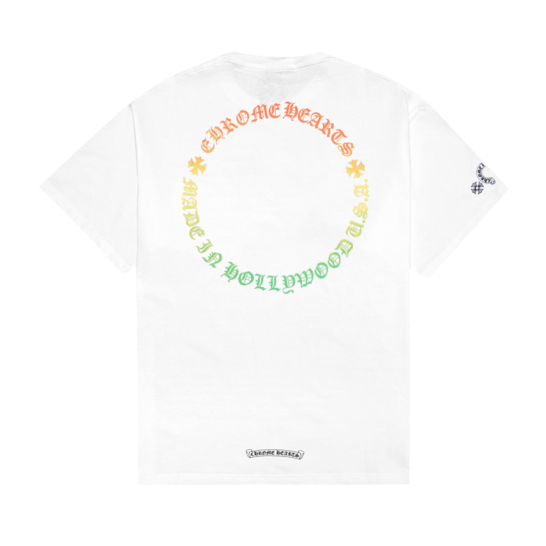 Chrome Hearts Gradient Colorful Letters Pocket T-Shirt