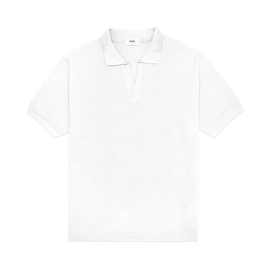 FOLX Linear Textured Open Collar Polo Shirt