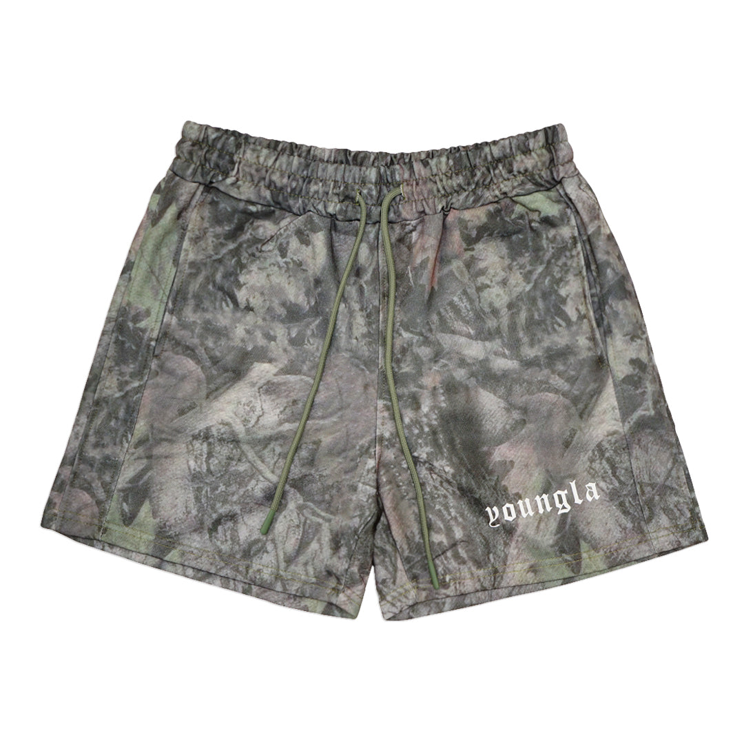 YOUNGLA Tree Camo Sweat Shorts