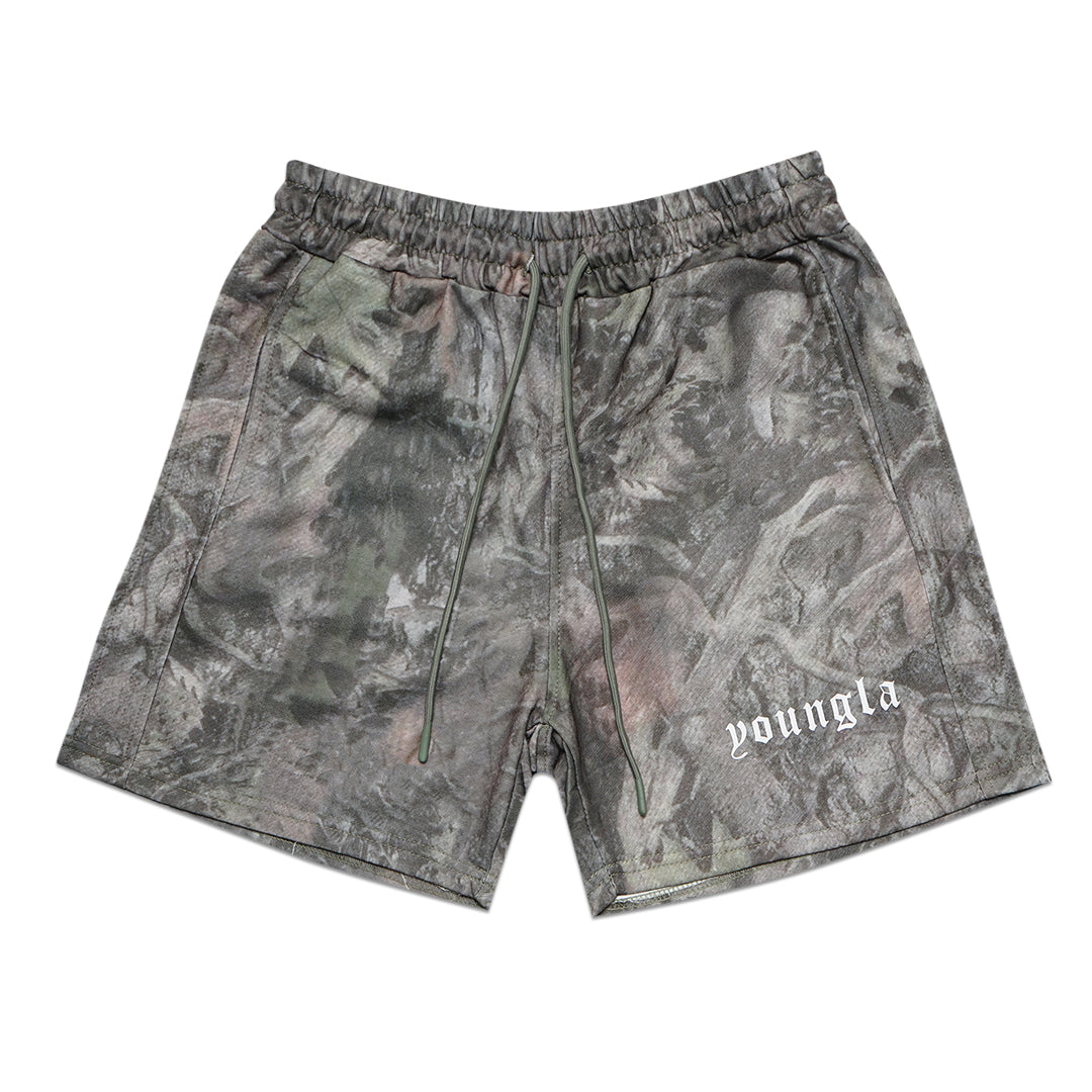 YOUNGLA Tree Camo Sweat Shorts