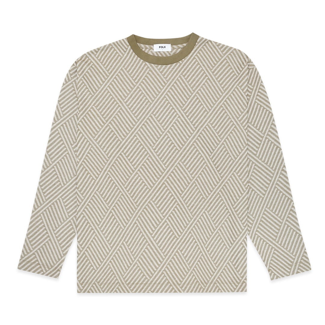 FOLX Jacquard Diamond Slash Textured Long Sleeve T-Shirt