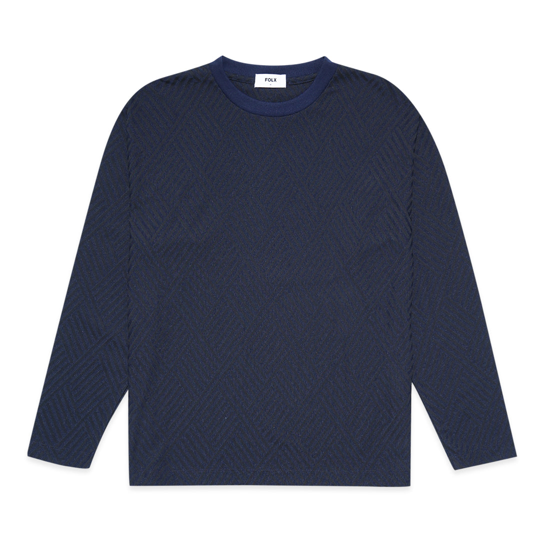 FOLX Jacquard Diamond Slash Textured Long Sleeve T-Shirt