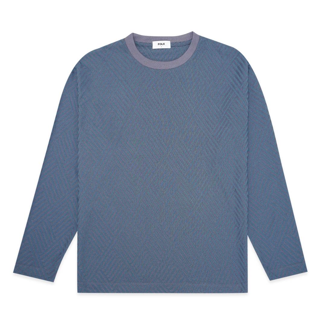 FOLX Jacquard Diamond Slash Textured Long Sleeve T-Shirt