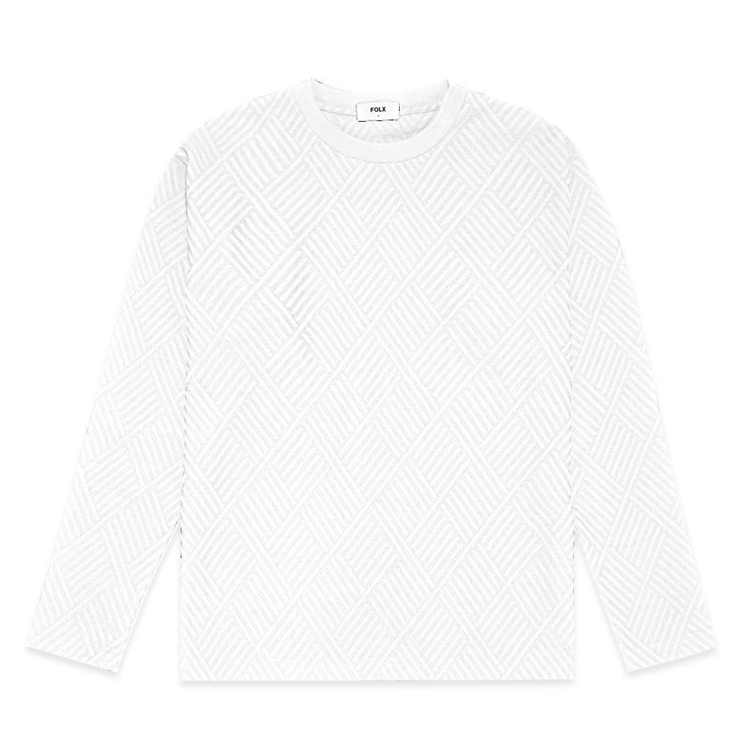 FOLX Jacquard Diamond Slash Textured Long Sleeve T-Shirt