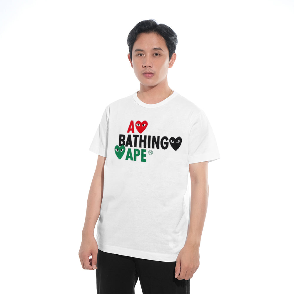 CDG Play X A Bathing Ape Colorful Heart T-Shirt White