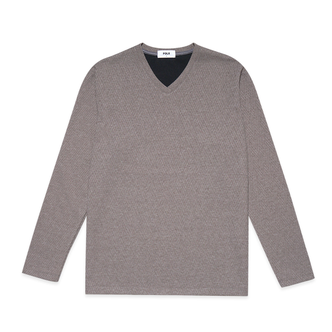 FOLX V-Neck Geometric Texture Long Sleeve T-Shirt