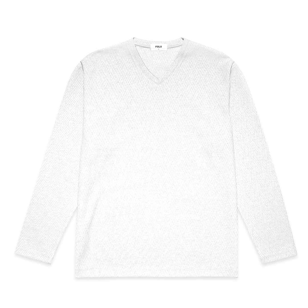 FOLX V-Neck Geometric Texture Long Sleeve T-Shirt