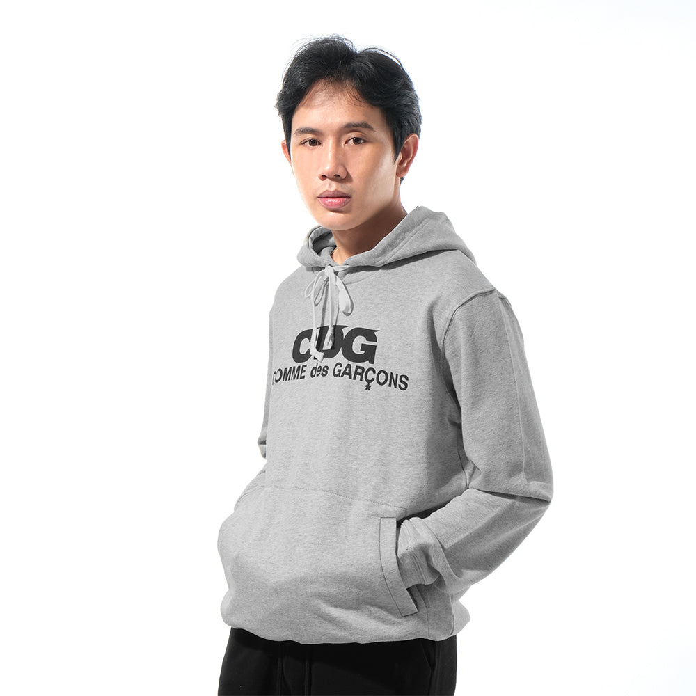 CDG Black Text Hoodie Grey