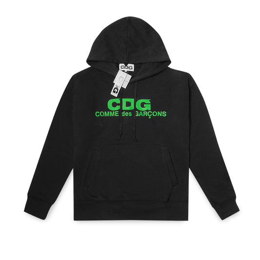 CDG Green Text Hoodie Black