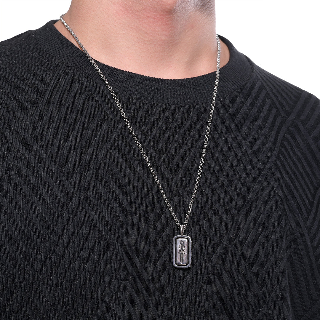CHR Cross and Dagger Cutout Dog Tag Pendant Necklace