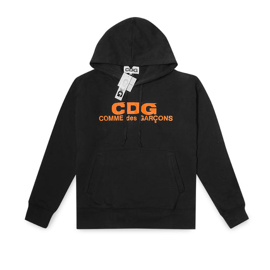 CDG Orange Text Hoodie Black