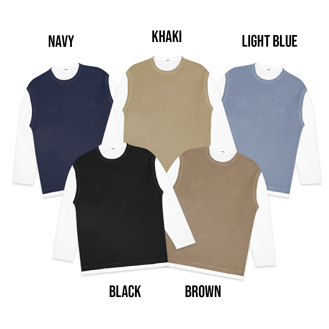FOLX Faux Layered White Sleeve Long Sleeve T-Shirt